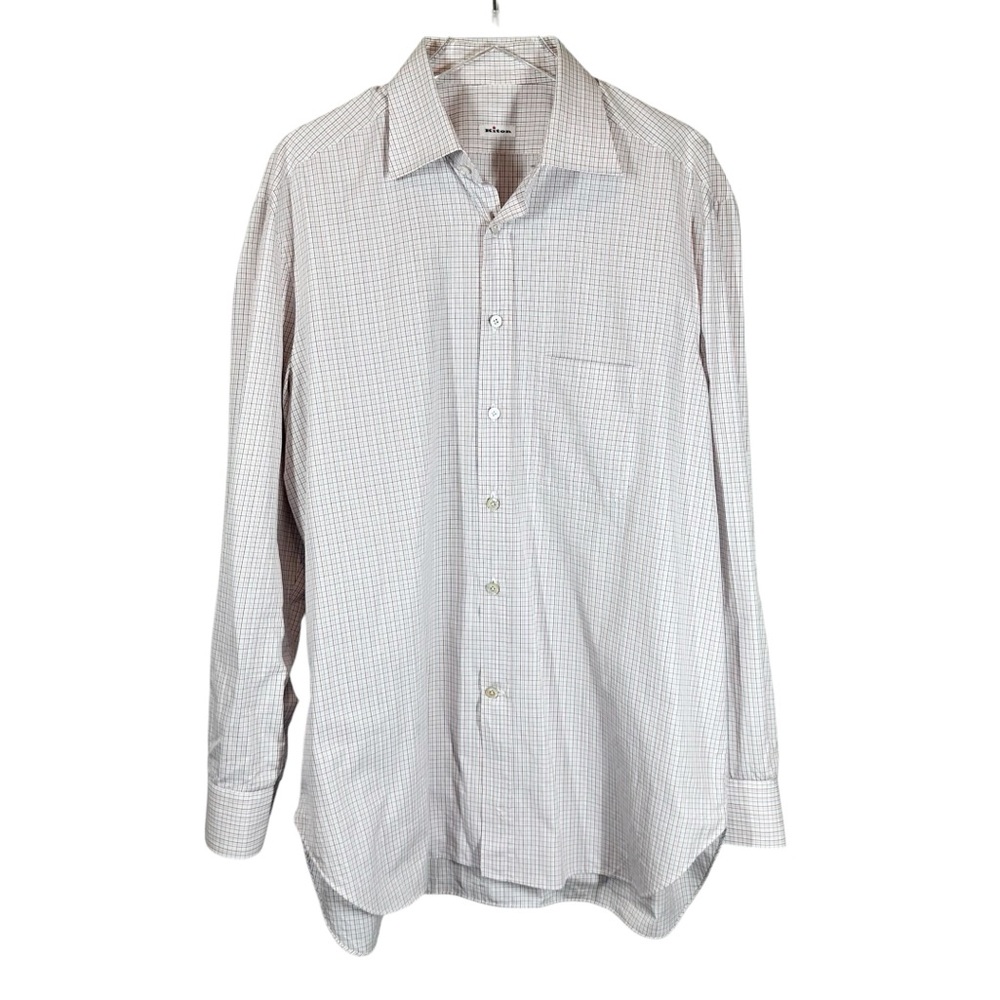 KITON Men's 17 1/2" 44 Plaid button Up Shirt